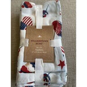 New Patriotic Americana 4th Of July Fireworks Blue Red 6 Cloth Napkins Ice Cream